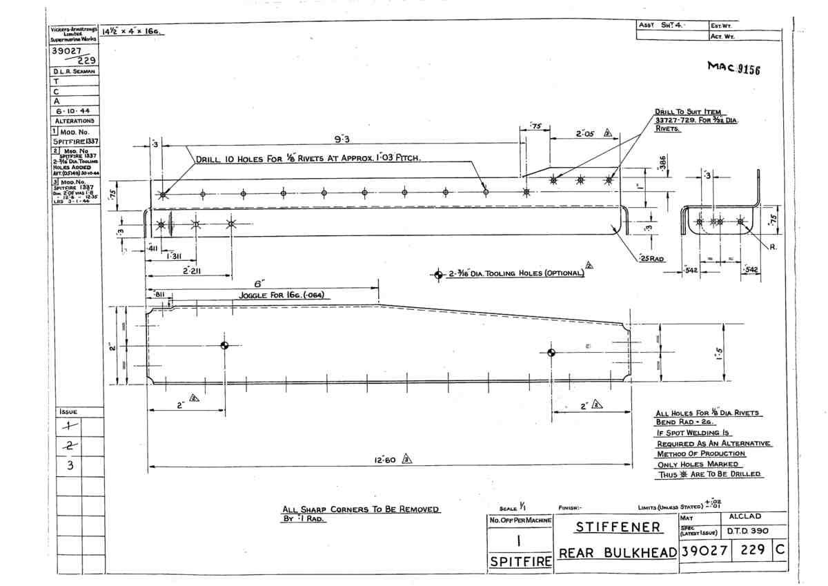 Spitfire Type 390 Mk XIX Blueprints 39027 229 C Stiffener Rear Bulkhead A4 Photo Print