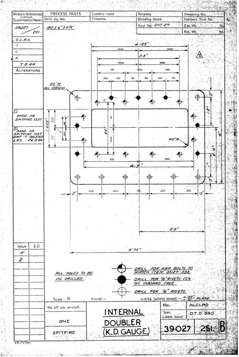 Spitfire Type 390 Mk XIX Blueprints 39027 251 B Internal Doubler KD Gauge A4 Photo Print