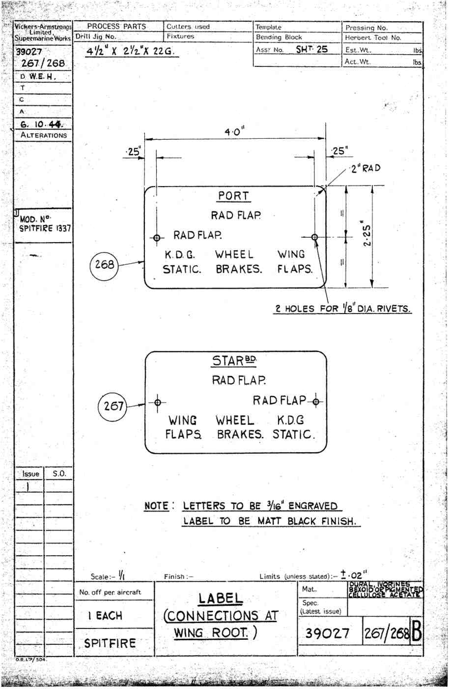 Spitfire Type 390 Mk XIX Blueprints 39027 267268 B Label Connections at wing Root A4 Photo Print