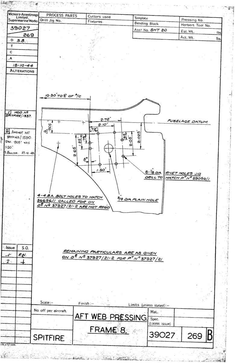Spitfire Type 390 Mk XIX Blueprints 39027 269 B Aft Web Pressing Frame 8 A4 Photo Print