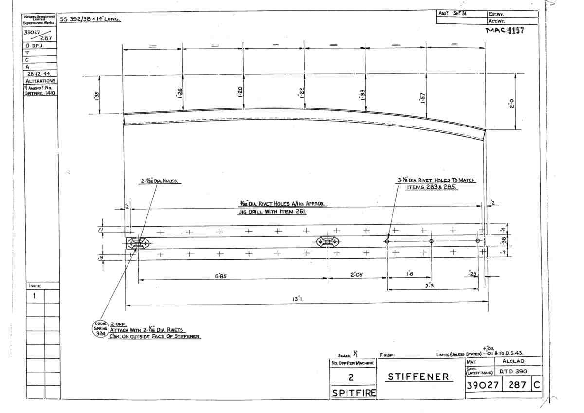 Spitfire Type 390 Mk XIX Blueprints 39027 287 C Stiffener A4 Photo Print
