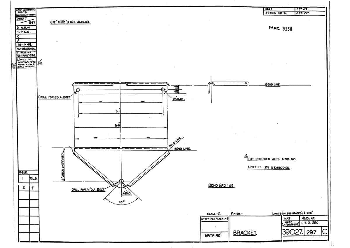Spitfire Type 390 Mk XIX Blueprints 39027 297 C Bracket A4 Photo Print