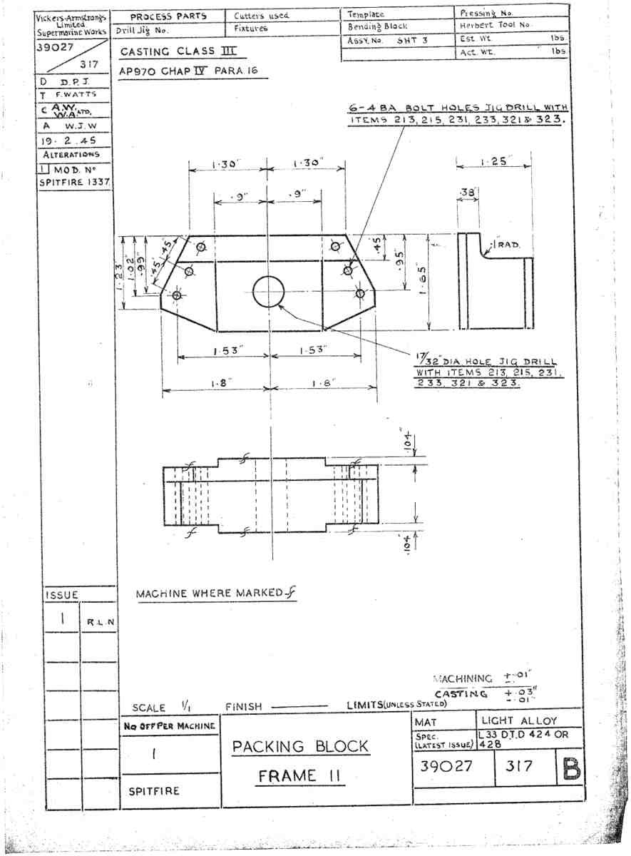 Spitfire Type 390 Mk XIX Blueprints 39027 317 B Packing Block Frame 11 A4 Photo Print