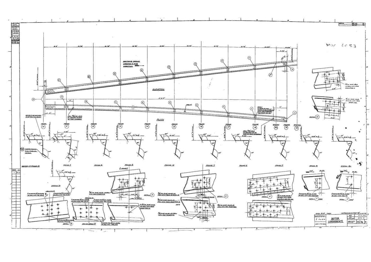 Spitfire Type 390 Mk XIX Blueprints 39027 3536 H Bottom Longeron Aft A4 Photo Print