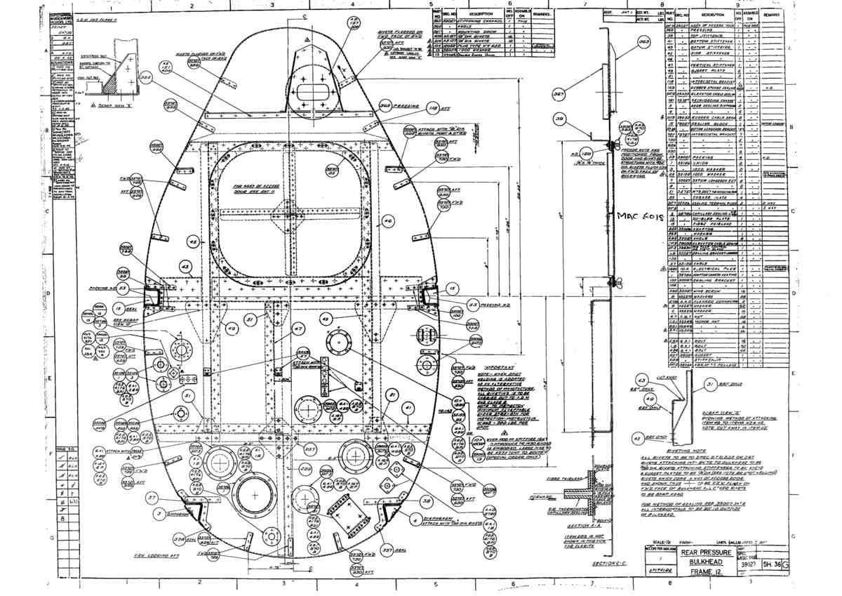 Spitfire Type 390 Mk XIX Blueprints 39027 36 G Rear Pressure Bulkhead Frame 12 A4 Photo Print