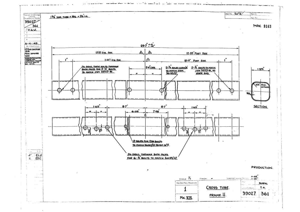 Spitfire Type 390 Mk XIX Blueprints 39027 361 C Cross Tube Frame 11 A4 Photo Print