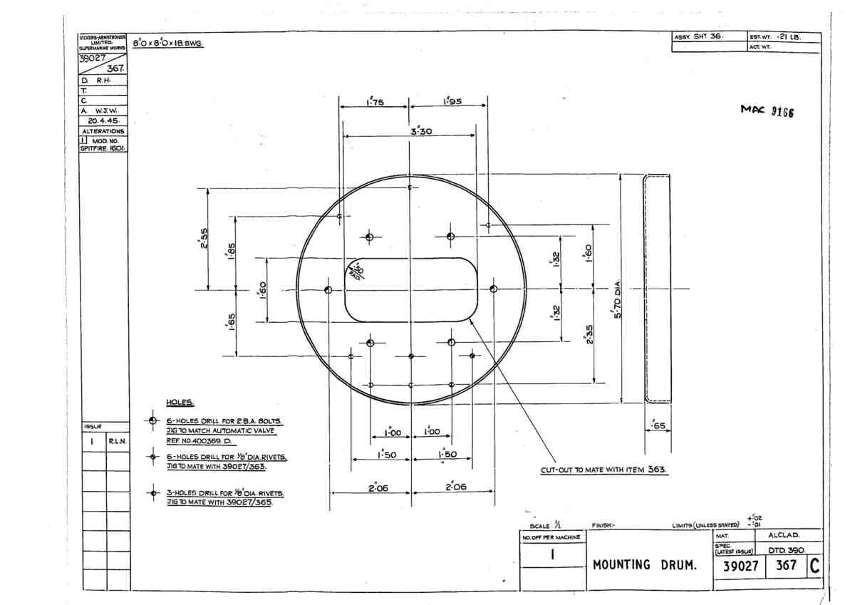 Spitfire Type 390 Mk XIX Blueprints 39027 367 C Mounting Drum A4 Photo Print