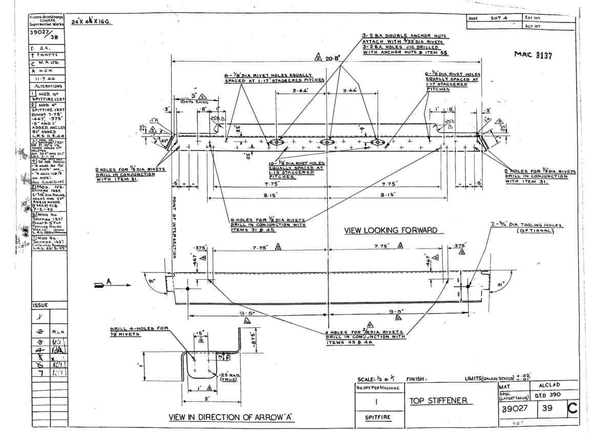 Spitfire Type 390 Mk XIX Blueprints 39027 39 C Top Stiffener A4 Photo Print