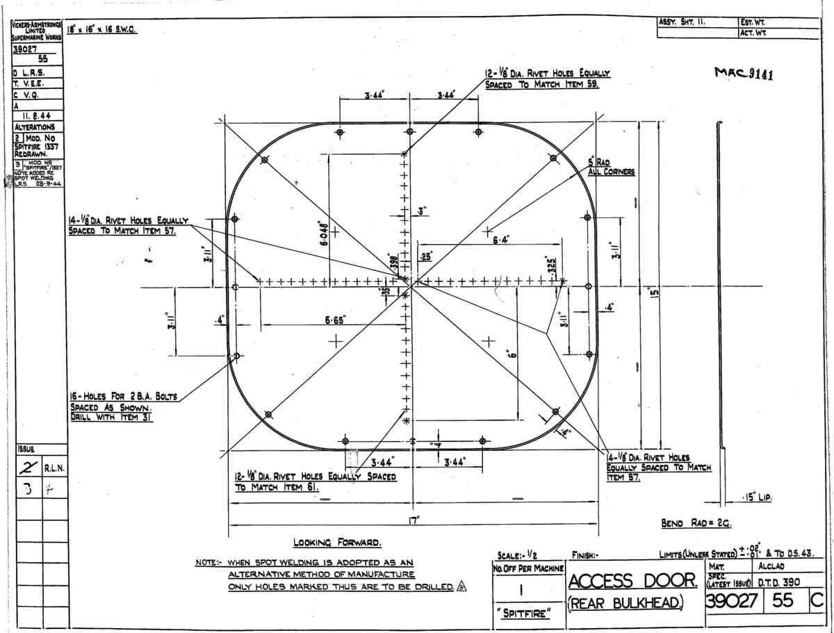 Spitfire Type 390 Mk XIX Blueprints 39027 55 C Access Door rear Bulkhead A4 Photo Print