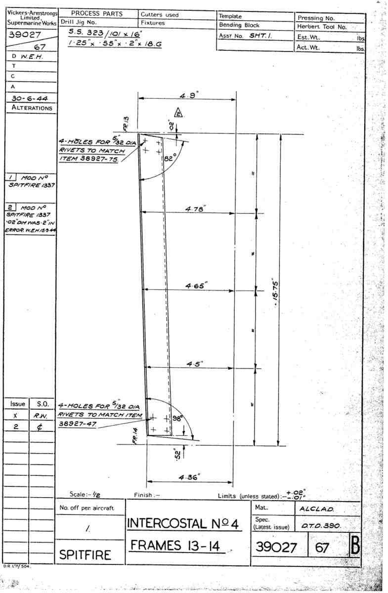 Spitfire Type 390 Mk XIX Blueprints 39027 67 B Intecostel No4 Frames 13 14 A4 Photo Print