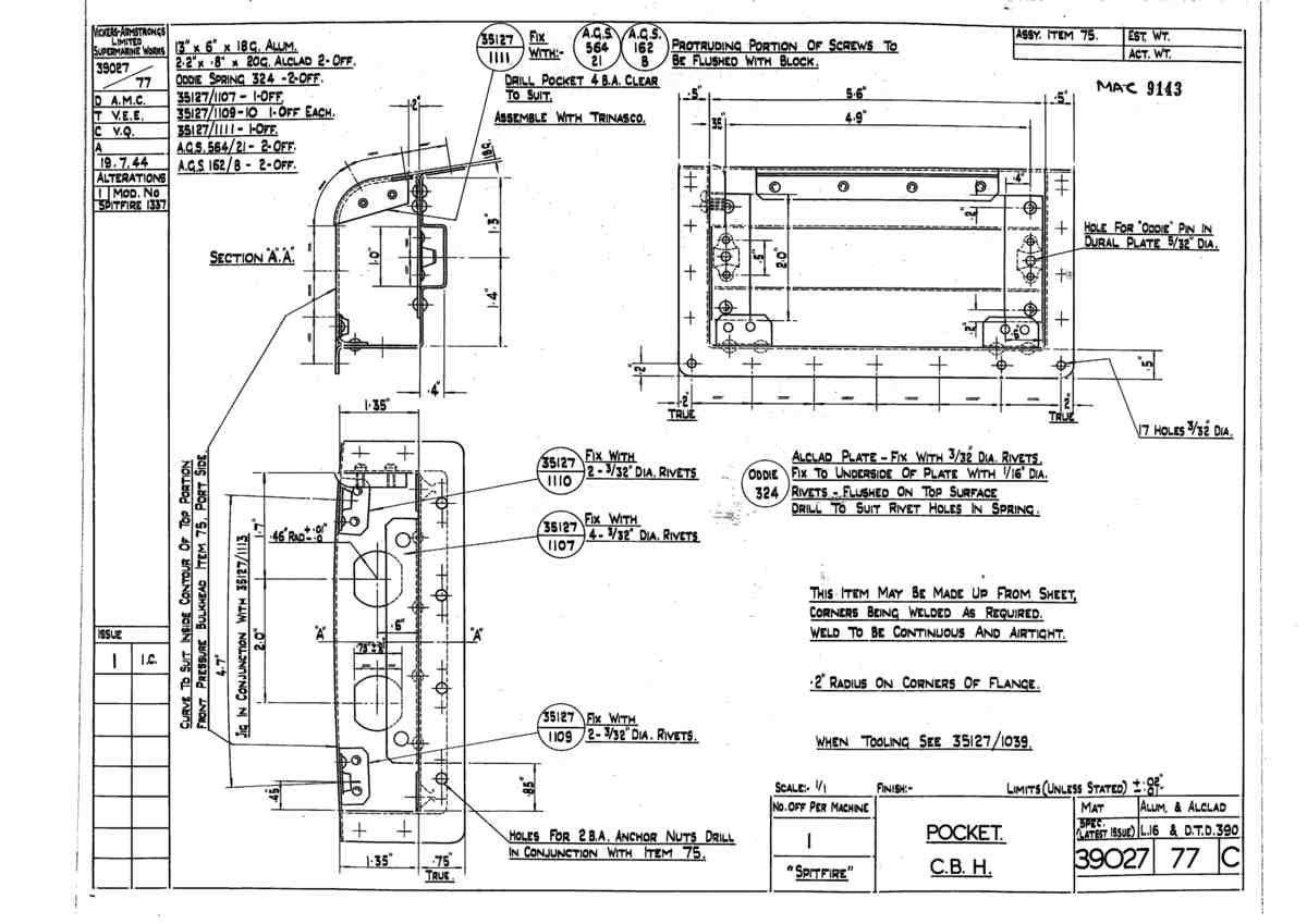Spitfire Type 390 Mk XIX Blueprints 39027 77 C Pocket CBH A4 Photo Print