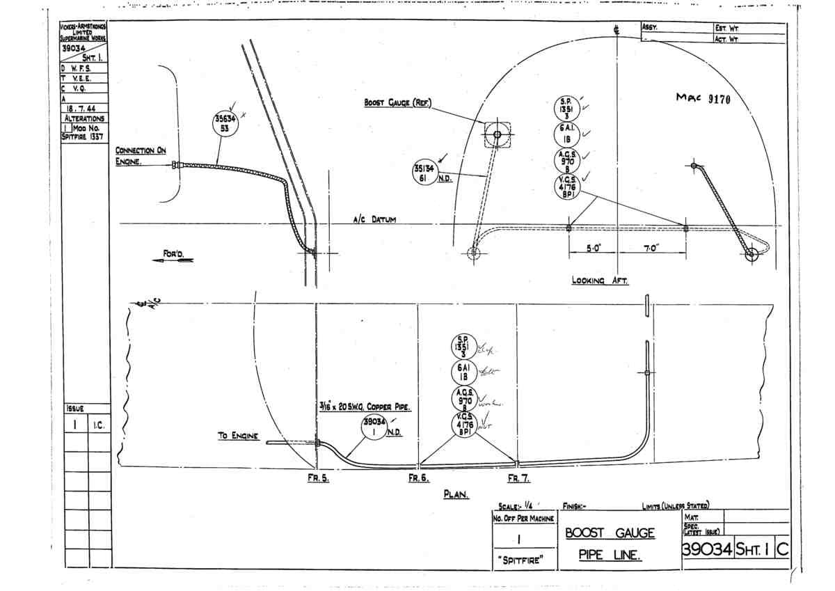 Spitfire Type 390 Mk XIX Blueprints 39034 1 C Boost Gauge Pipe Line A4 Photo Print