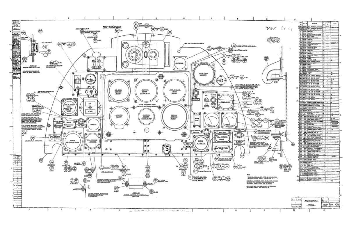 Spitfire Type 390 Mk XIX Blueprints 39034 4 H Instrument Panel A4 Photo Print