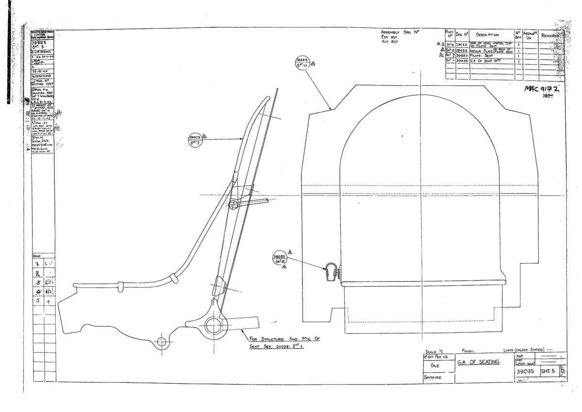 Spitfire Type 390 Mk XIX Blueprints 39035 5 D GA of Seating A4 Photo Print