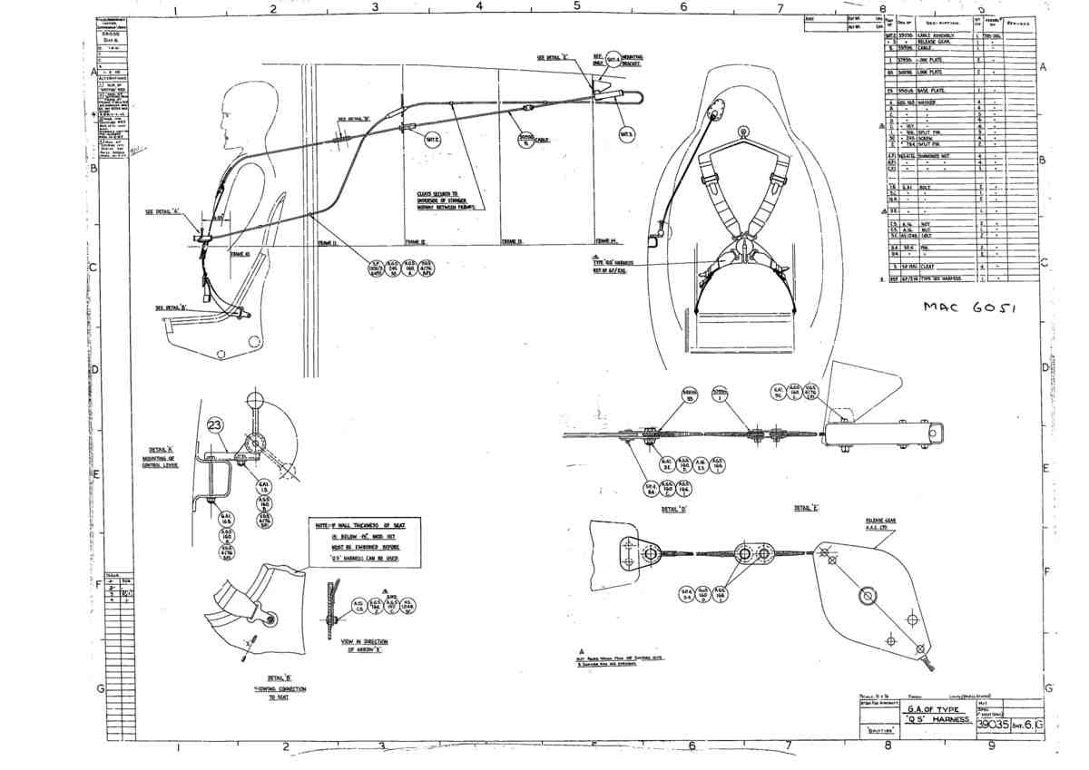 Spitfire Type 390 Mk XIX Blueprints 39035 6 G GA of Type Q5 harness A4 Photo Print