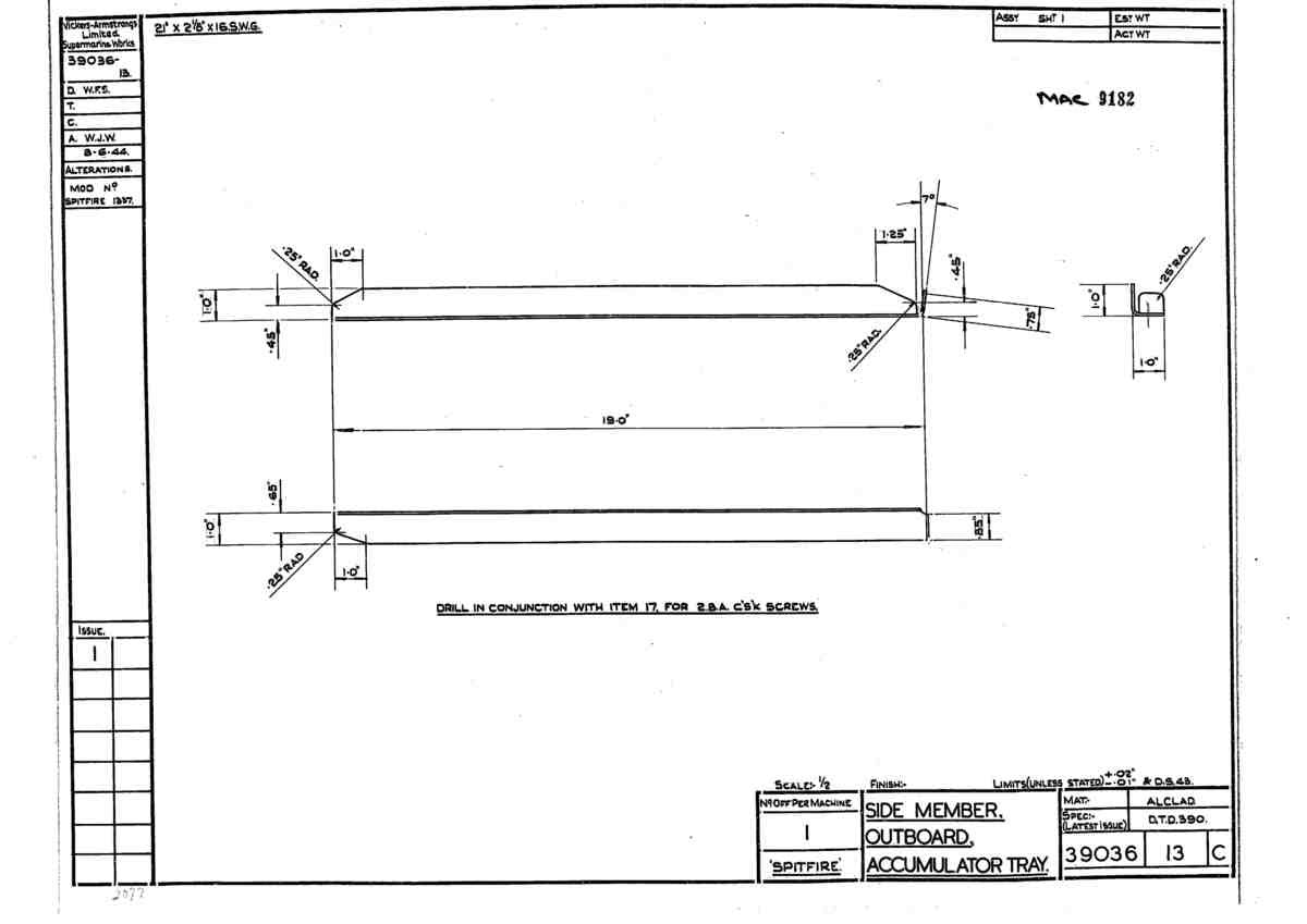 Spitfire Type 390 Mk XIX Blueprints 39036 13 C Side Member Outboard Accumulator Tray A4 Photo Print