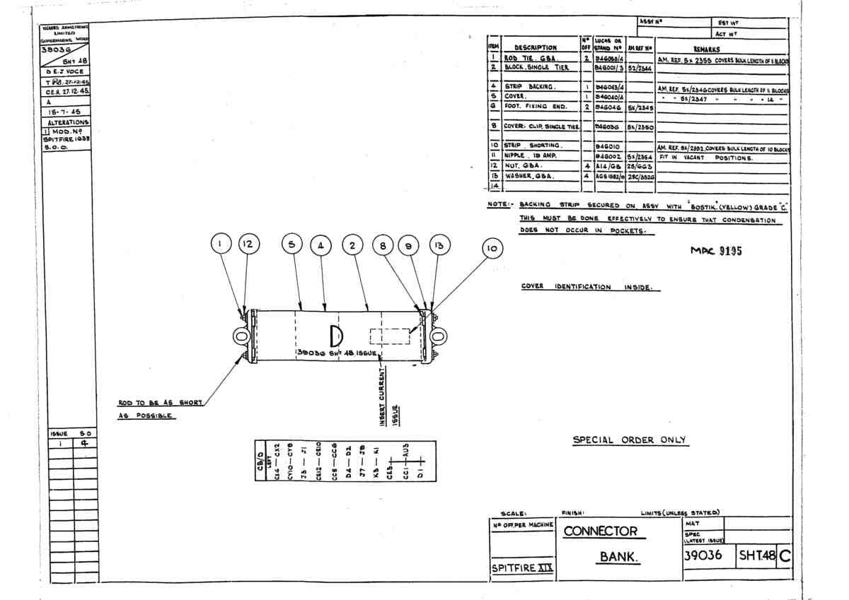 Spitfire Type 390 Mk XIX Blueprints 39036 48 C Connector Bank A4 Photo Print