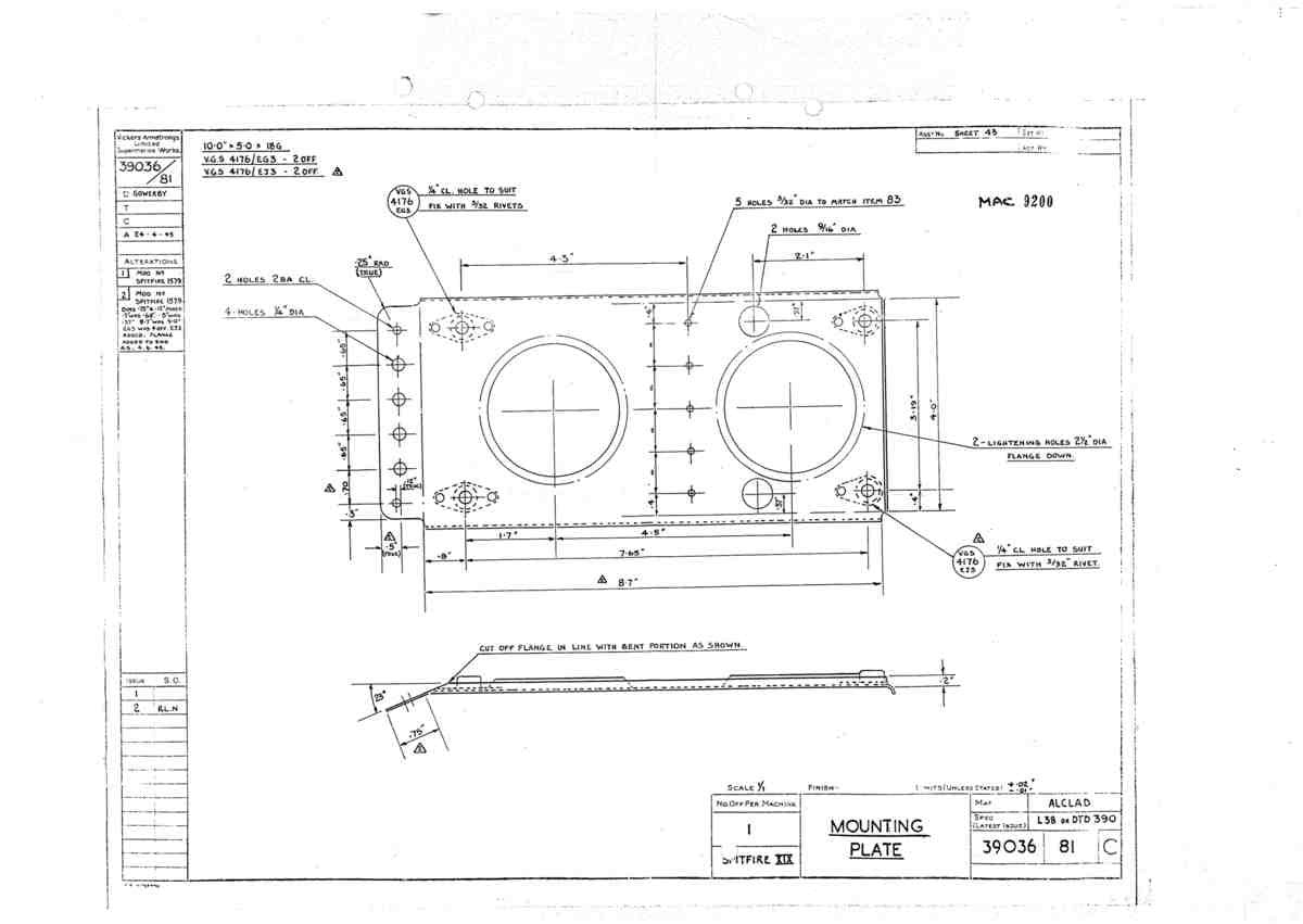 Spitfire Type 390 Mk XIX Blueprints 39036 81 C Mounting Plate A4 Photo Print