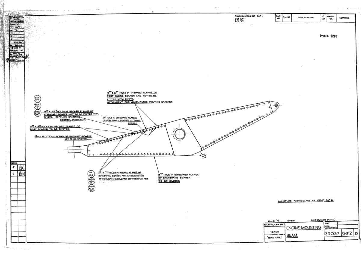 Spitfire Type 390 Mk XIX Blueprints 39037 2 D Engine Mounting Beam A4 Photo Print