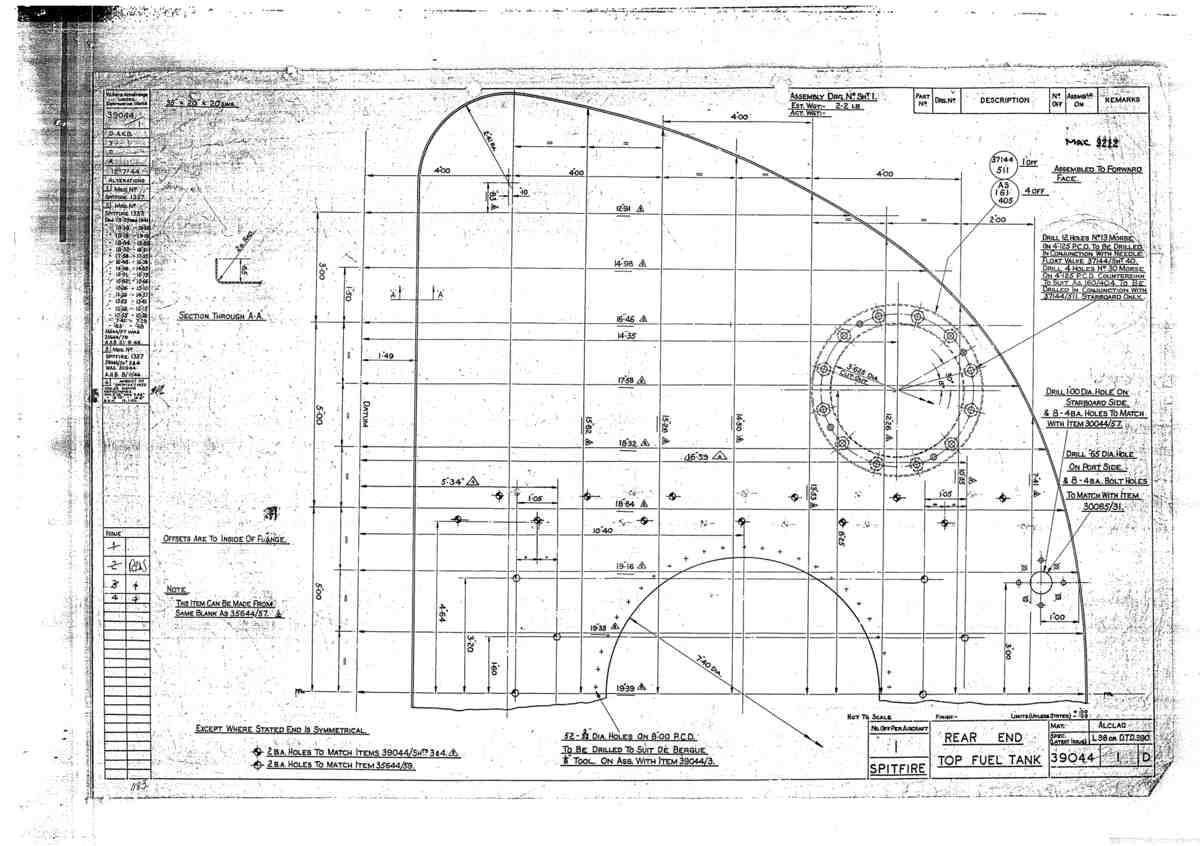 Spitfire Type 390 Mk XIX Blueprints 39044 1 D Rear End Top Fuel Tank A4 Photo Print