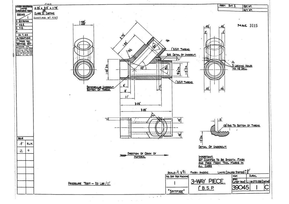 Spitfire Type 390 Mk XIX Blueprints 39045 1 C 3 Way Piece A4 Photo Print