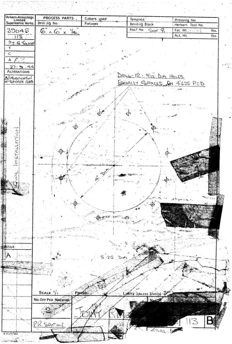 Spitfire Type 390 Mk XIX Blueprints 39045 113 B Joint ring A4 Photo Print