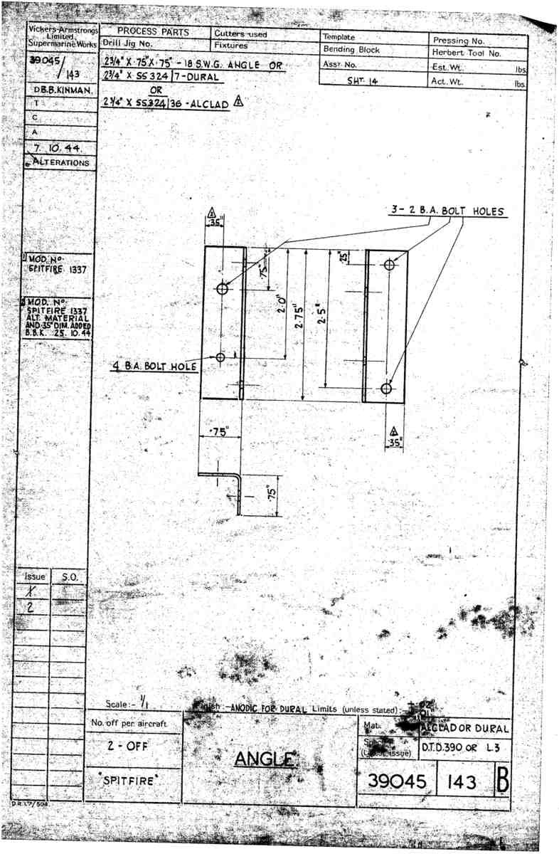 Spitfire Type 390 Mk XIX Blueprints 39045 143 B Angle A4 Photo Print