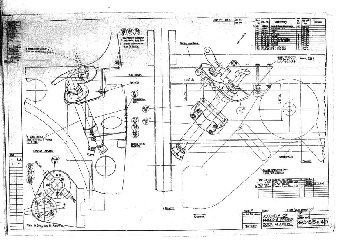 Spitfire Type 390 Mk XIX Blueprints 39045 4 D Assembly of Primer and Priming Cock Mounting A4 Photo Print