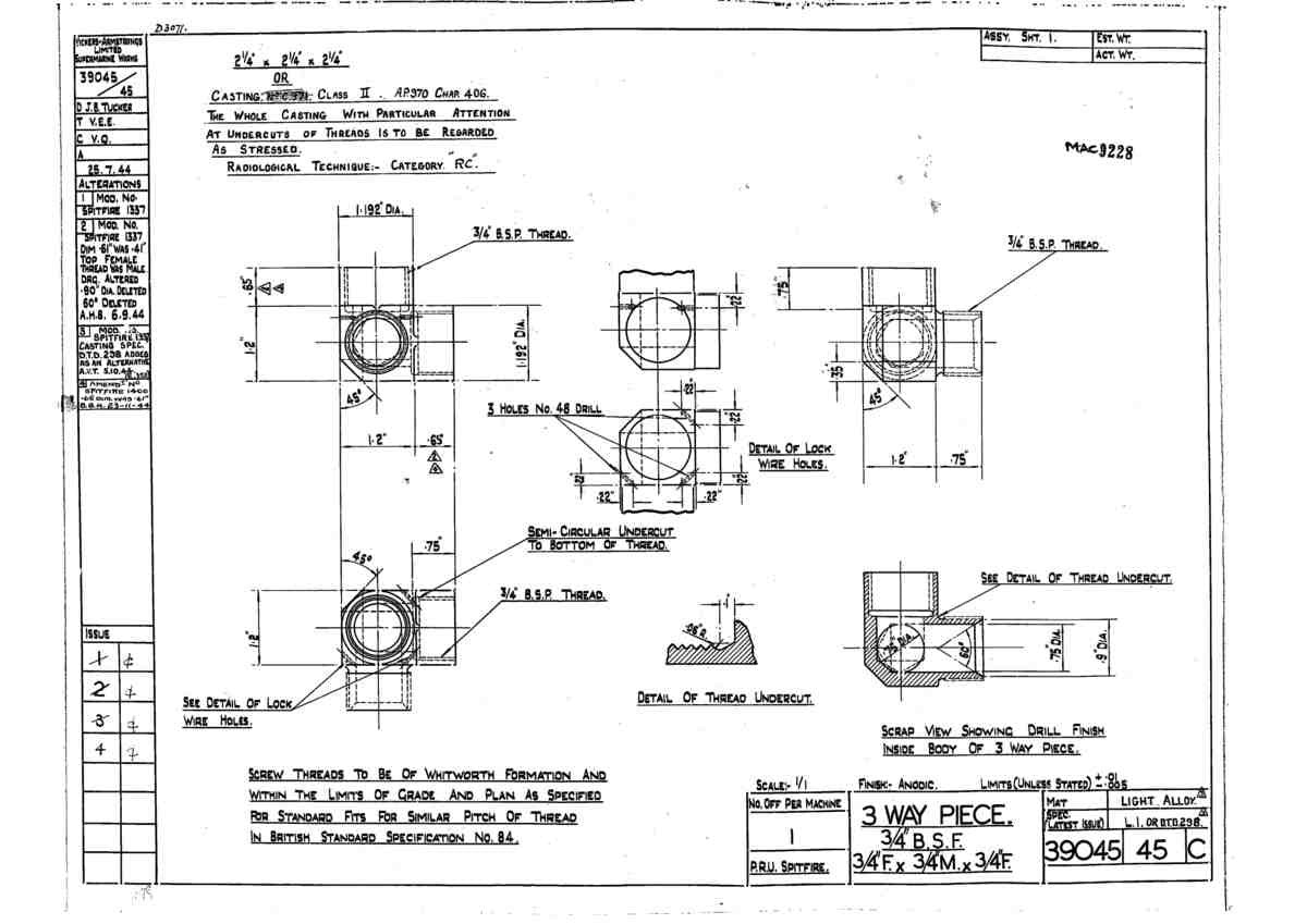 Spitfire Type 390 Mk XIX Blueprints 39045 45 C 3way piece A4 Photo Print