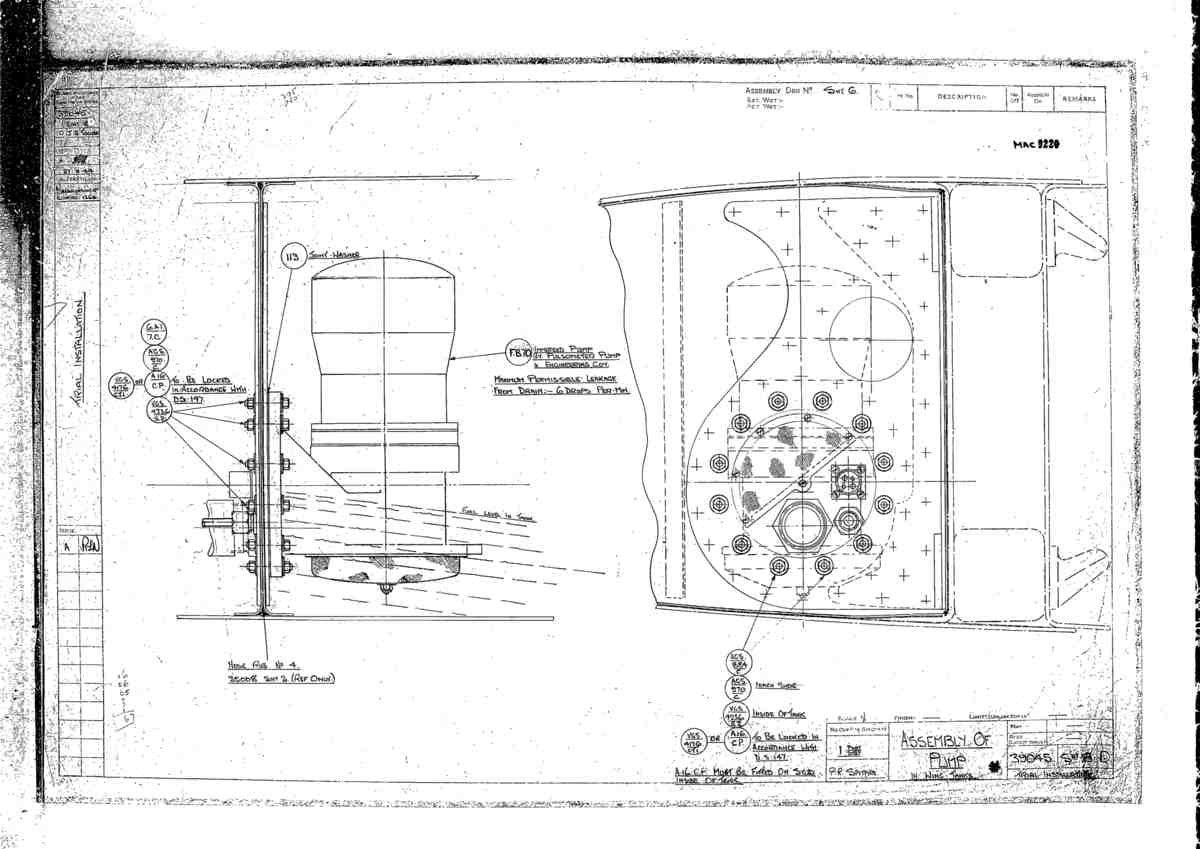 Spitfire Type 390 Mk XIX Blueprints 39045 8 D Assembly of Pump in Wing Tanks A4 Photo Print