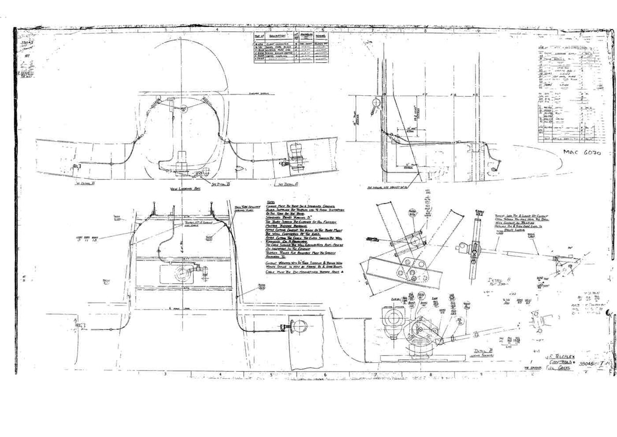 Spitfire Type 390 Mk XIX Blueprints 39045 xxGA Teleflex Controls and Fuel Cocks A4 Photo Print
