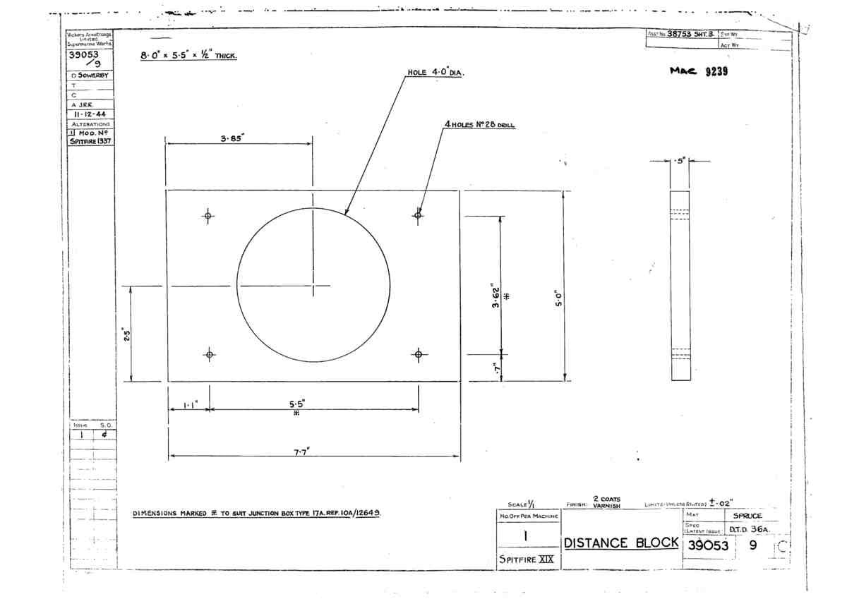 Spitfire Type 390 Mk XIX Blueprints 39053 9 C Distance Block A4 Photo Print