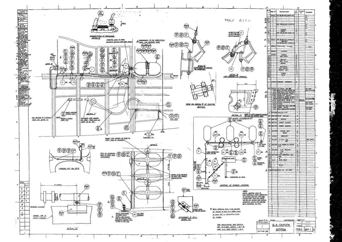 Spitfire Type 390 Mk XIX Blueprints 39063 1 G GA Oxygen System A4 Photo Print