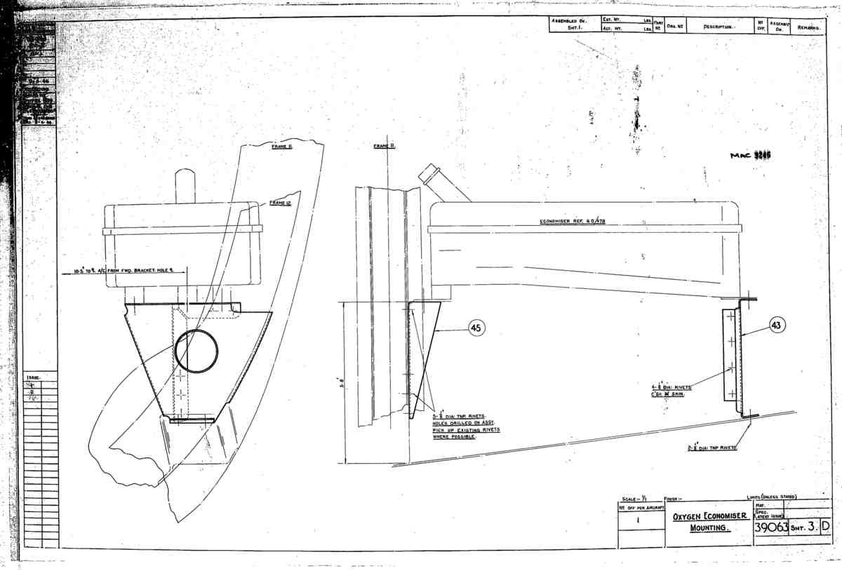 Spitfire Type 390 Mk XIX Blueprints 39063 3 D Oxygen Economiser Mounting A4 Photo Print