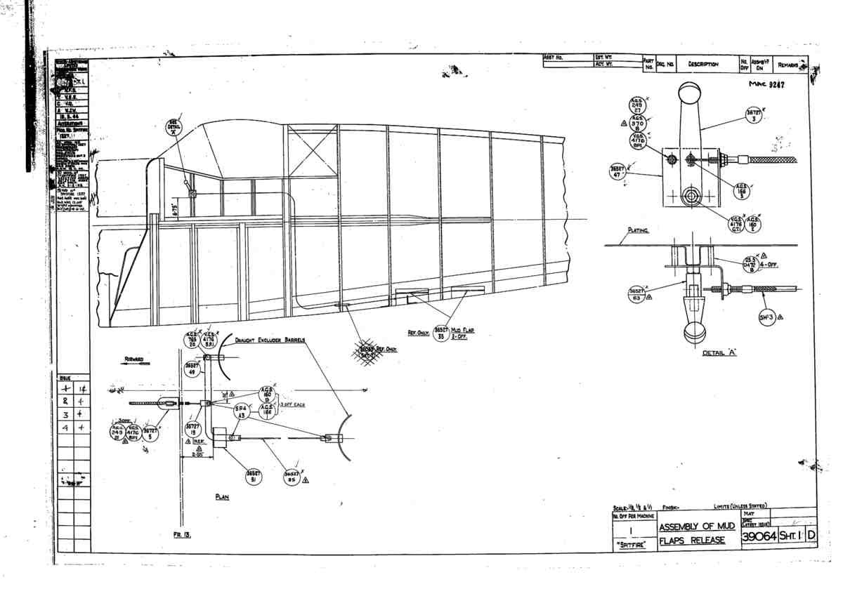Spitfire Type 390 Mk XIX Blueprints 39064 1 D Assembly of Mud Flaps Release A4 Photo Print