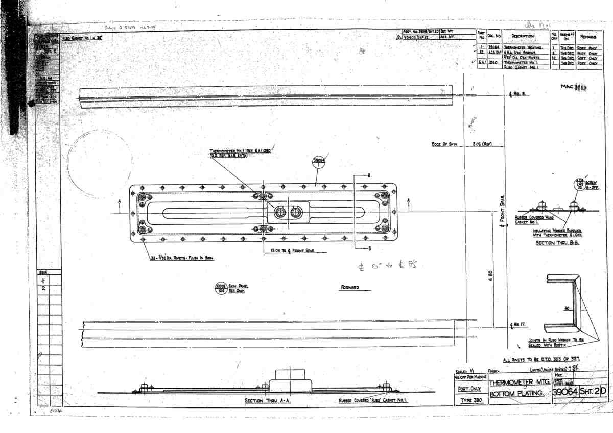 Spitfire Type 390 Mk XIX Blueprints 39064 2 D Thermometer Mtg bottom Plating A4 Photo Print