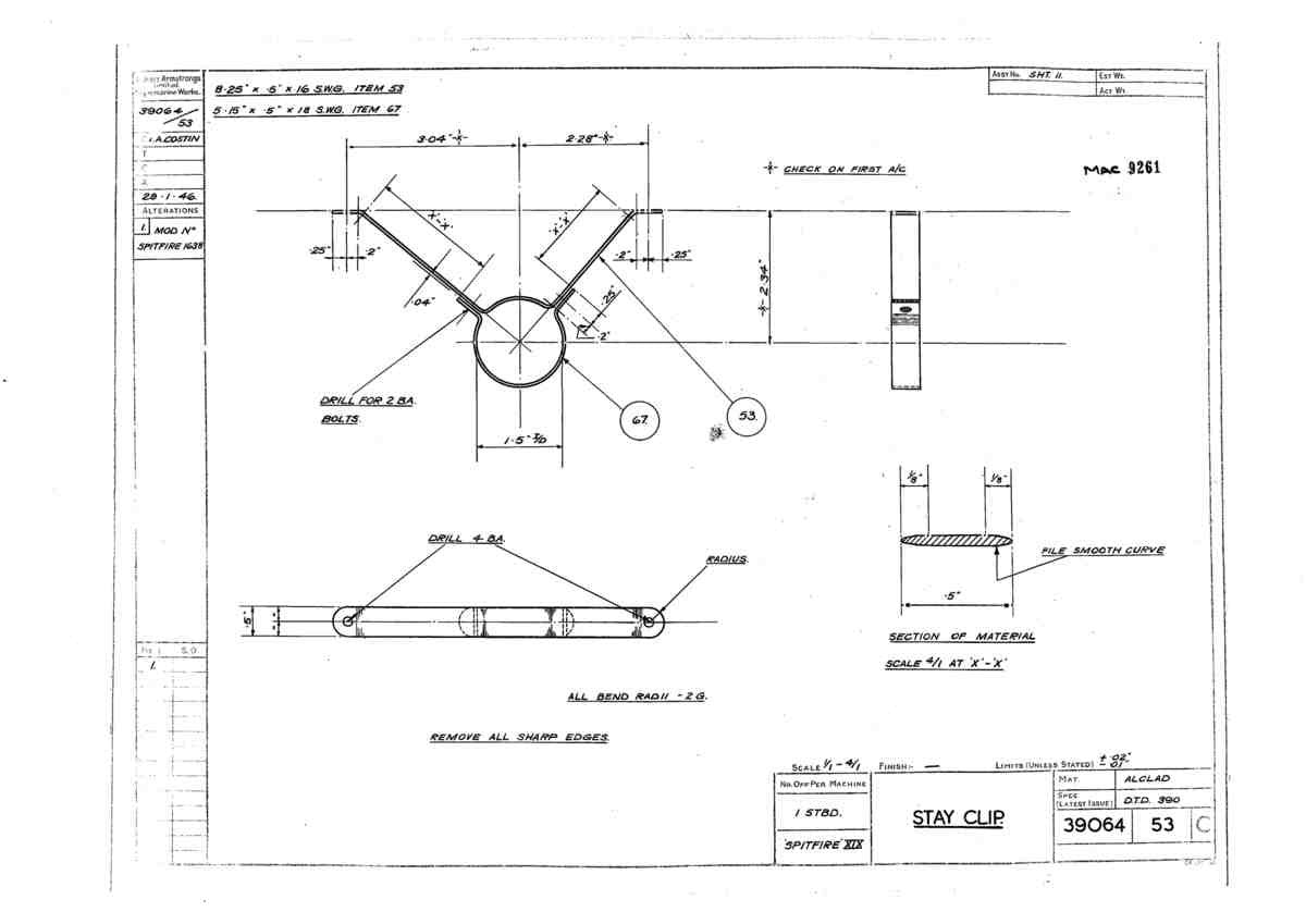 Spitfire Type 390 Mk XIX Blueprints 39064 53 C Stay Clip A4 Photo Print