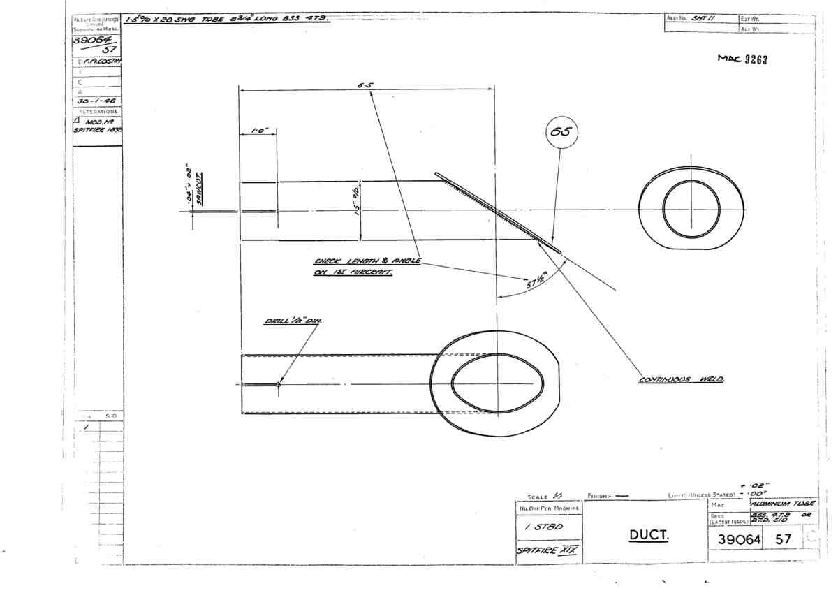 Spitfire Type 390 Mk XIX Blueprints 39064 57 C Duct A4 Photo Print