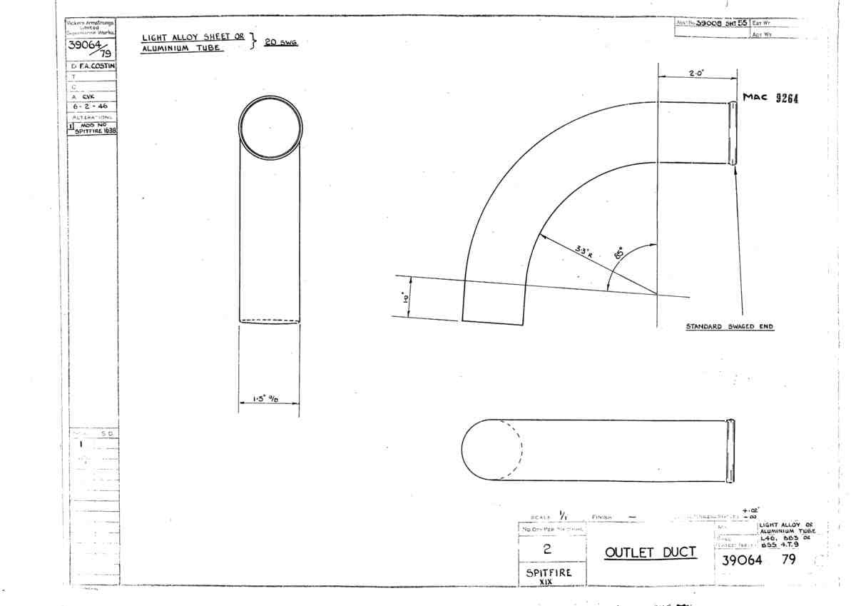 Spitfire Type 390 Mk XIX Blueprints 39064 79  Outlet Duct A4 Photo Print
