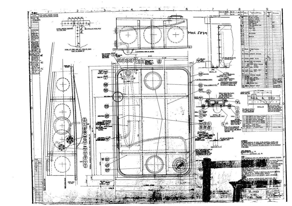Spitfire Type 390 Mk XIX Blueprints 39065 1314 G 20 Gallon Wing Fuel Tanks A4 Photo Print