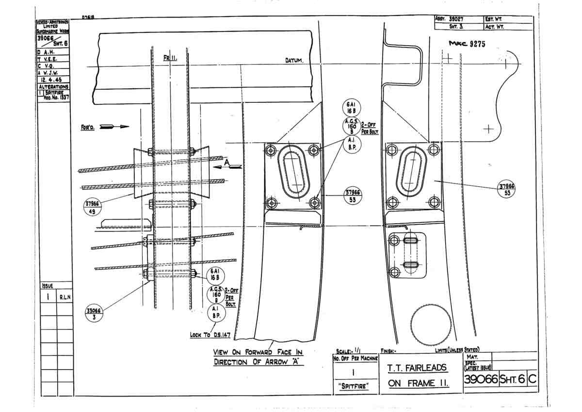 Spitfire Type 390 Mk XIX Blueprints 39066 6 C TT Fairleads on Frame 11 A4 Photo Print