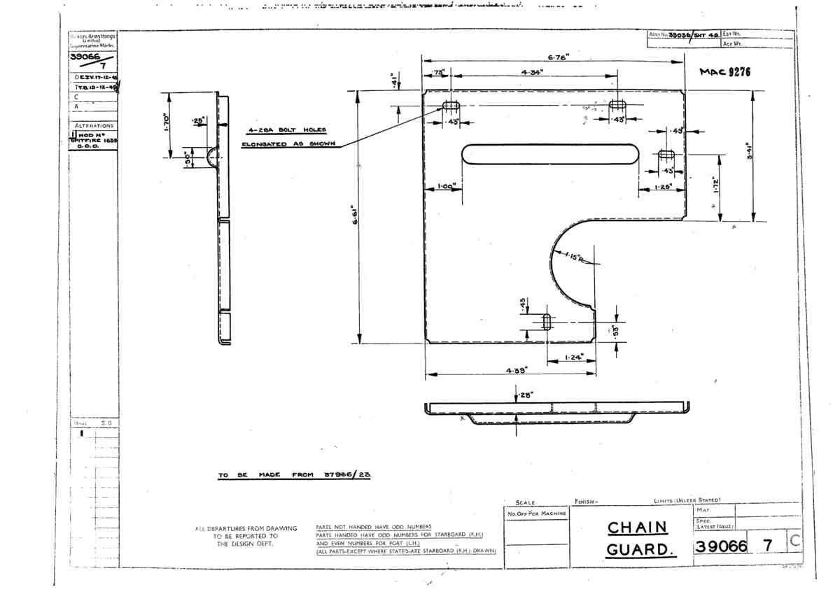 Spitfire Type 390 Mk XIX Blueprints 39066 7 C Chain Guard A4 Photo Print