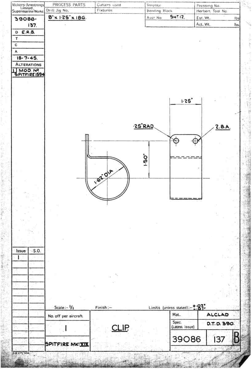 Spitfire Type 390 Mk XIX Blueprints 39086 137 B clip A4 Photo Print