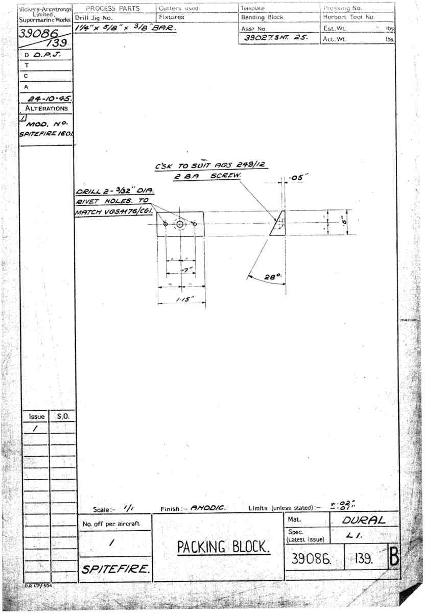 Spitfire Type 390 Mk XIX Blueprints 39086 139 B Packing Block A4 Photo Print