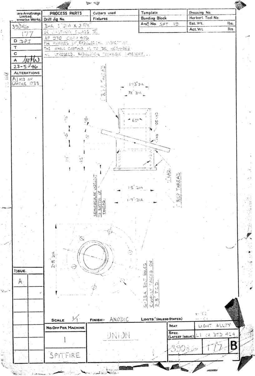 Spitfire Type 390 Mk XIX Blueprints 39086 177 B union A4 Photo Print