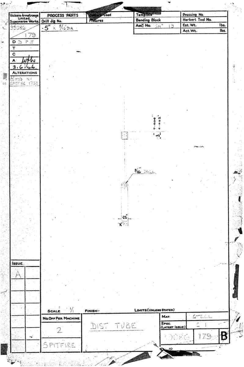 Spitfire Type 390 Mk XIX Blueprints 39086 179 B Dist Tube A4 Photo Print
