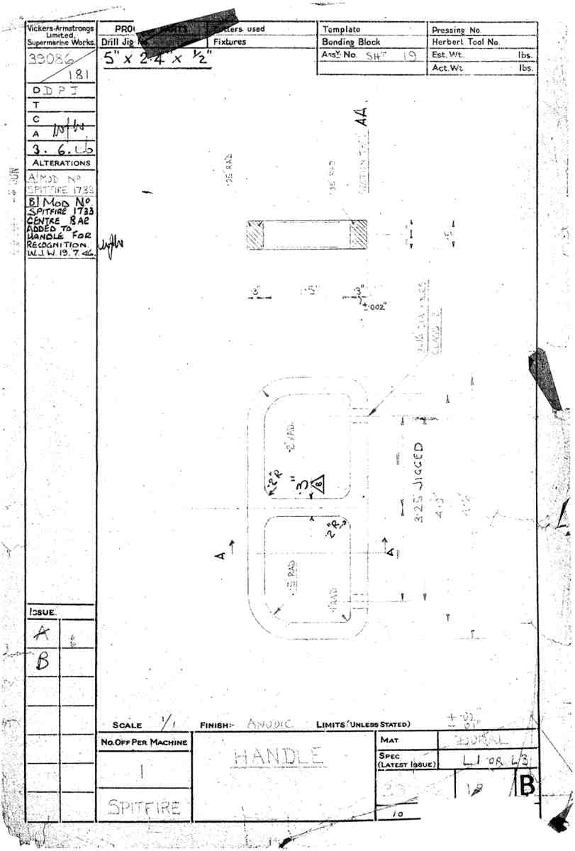Spitfire Type 390 Mk XIX Blueprints 39086 181 B handle A4 Photo Print