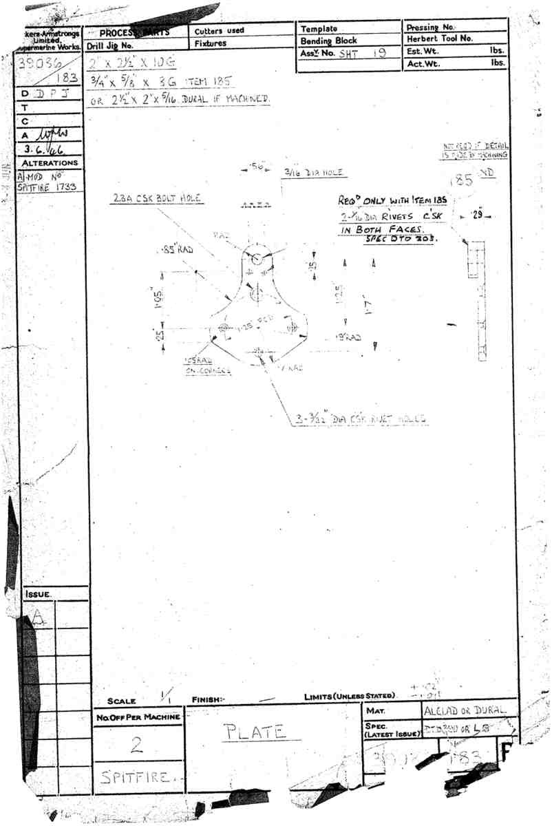 Spitfire Type 390 Mk XIX Blueprints 39086 183 B Plate A4 Photo Print