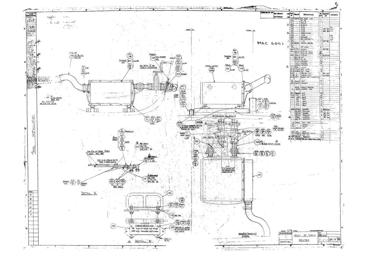 Spitfire Type 390 Mk XIX Blueprints 39086 19 G Assy of Cabin Heater A4 Photo Print