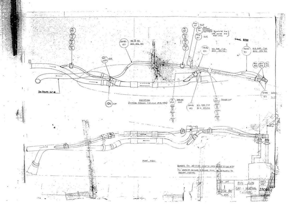 Spitfire Type 390 Mk XIX Blueprints 39086 2xPipe Run Cabin Heating System A4 Photo Print